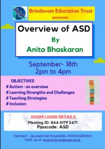 Overview of ASD by Anita Bhaskaran- Webinar
